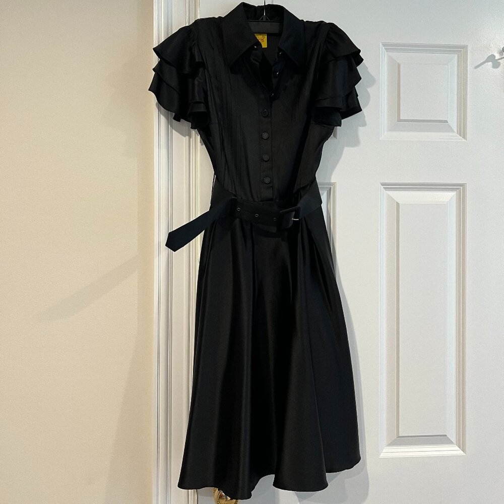 Catherine Malandrino Black Silk Dress with Matching Belt